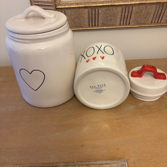 Rae Dunn Valentine XOXO White Canister with Lid and Heart Canister with Lid - Picture 3 of 3
